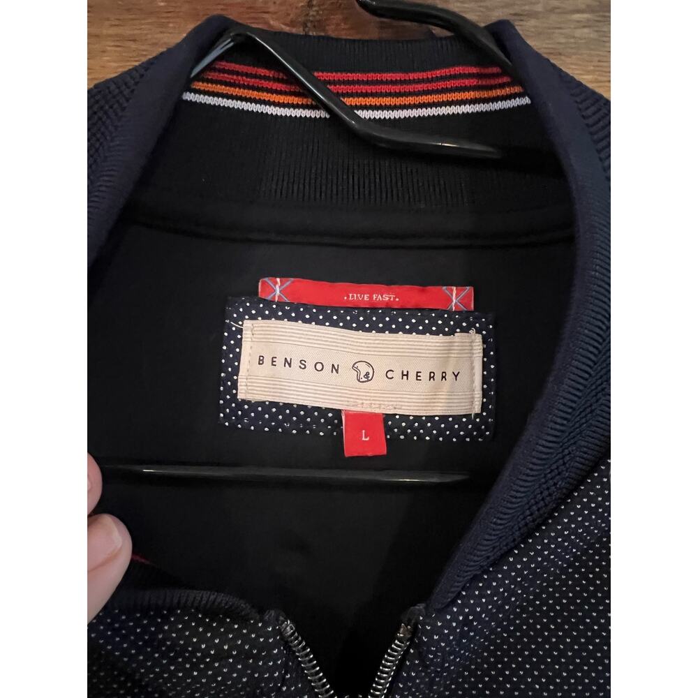 Benson & Cherry European Cotton Bomber Jacket Sweater Mens Size L Dark Blue - Picture 6 of 6
